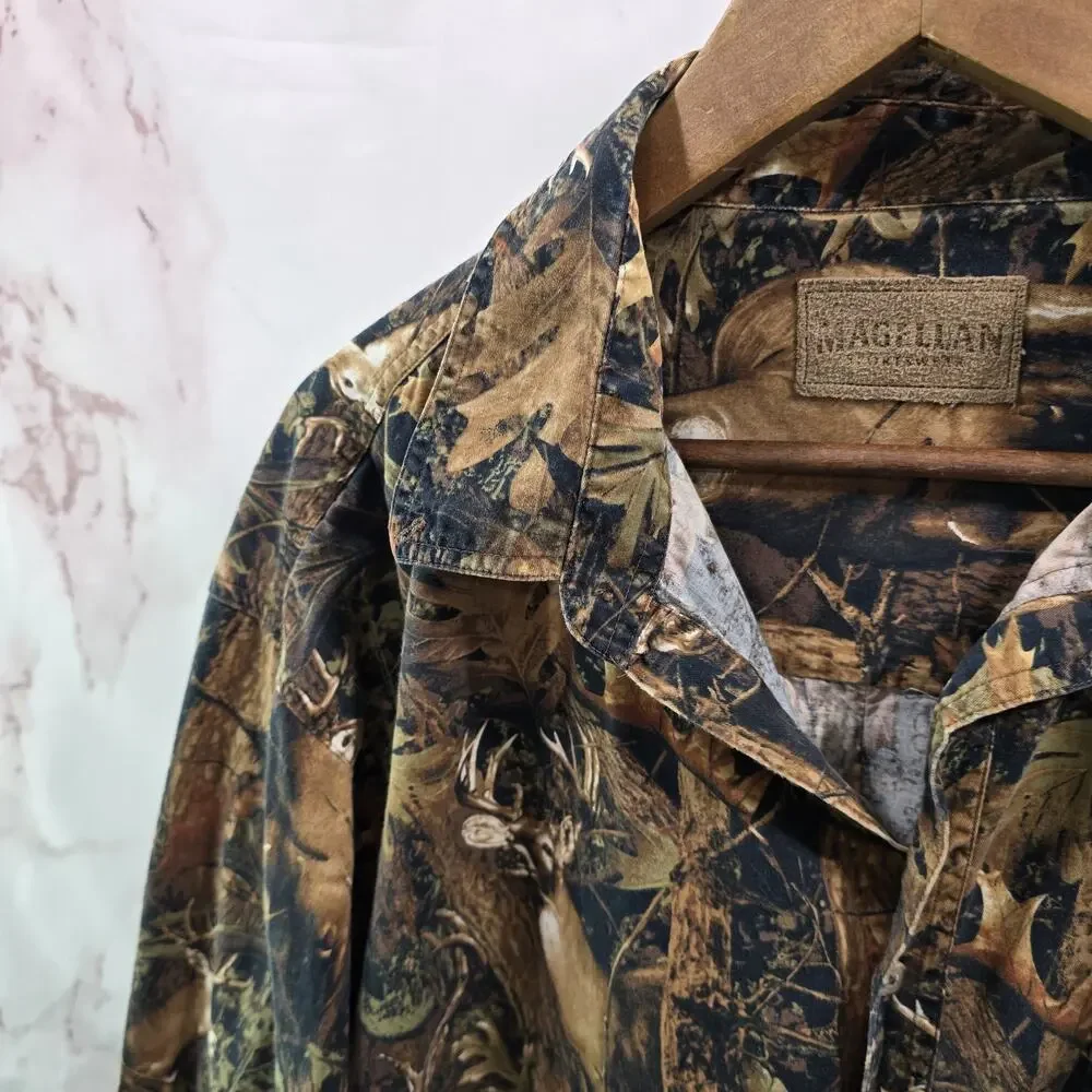 Magellan Shirt Mens XXL Button Up Deer Print Long Sleeve Nature Camo Hunting